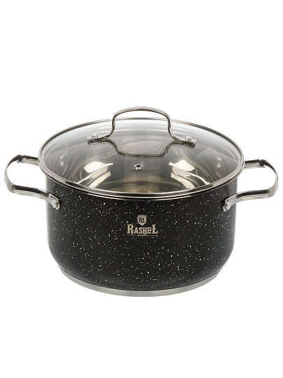 Кастрюля нержавеющая сталь, 4.7 л, крышка стекло, RasheL, R-407v, индукция
