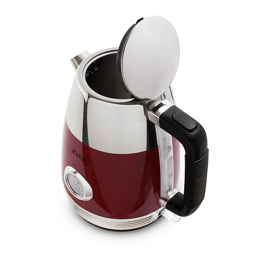 Чайник электрический Kitfort, КТ-633-2, красный, 1.7 л, 2150 Вт, скрытый нагревательный элемент, нержавеющая сталь