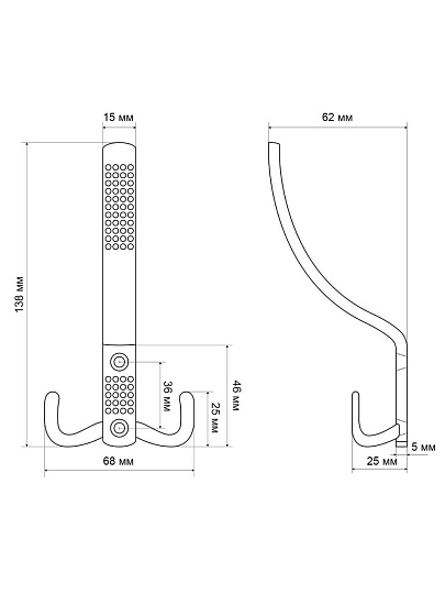 Крючок-вешалка 3-рожковый, Стандарт, 212 A BL, 14 618, матовый черный