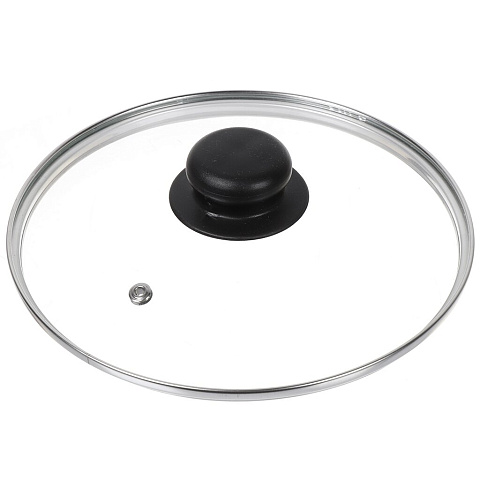 Крышка для посуды стекло, 20 см, Daniks, металлический обод, кнопка бакелит, черная, Д4120Ч