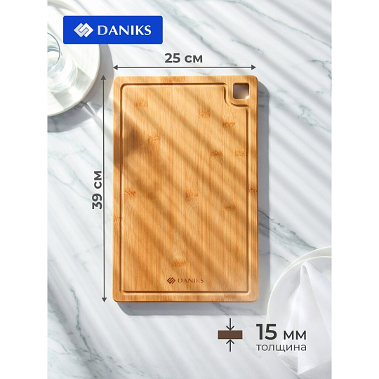 Доска разделочная бамбук, 39х25х1.5 см, прямоугольная, Daniks, CB35439B