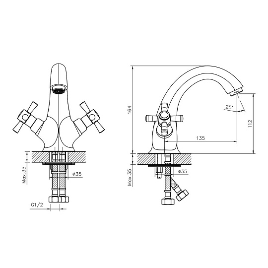 Смеситель для раковины, Decoroom, с кран-буксой, белый, DR51011-White