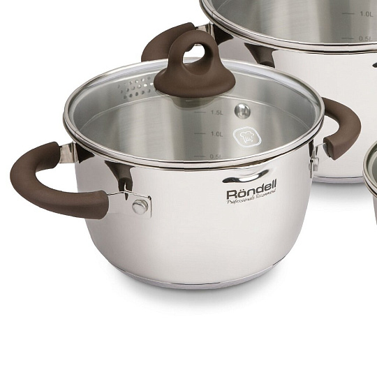 Набор посуды из нержавеющей стали Rondell Aristokrat RDS-919 (кастрюля 3.2+5.7 л ковшик 1.3 л), 3 предмета
