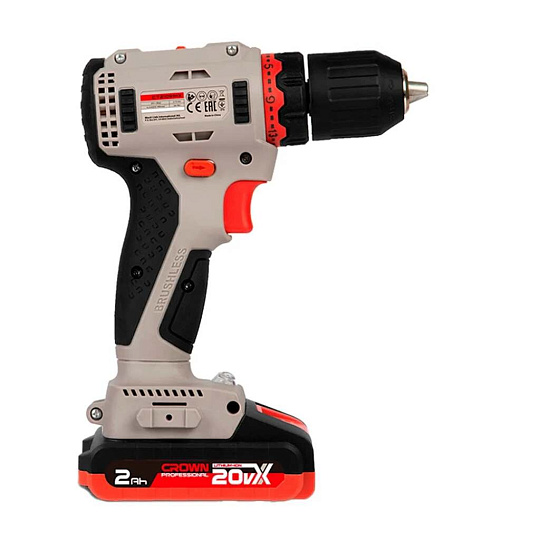 Дрель-шуруповерт аккумуляторный, Crown, CT21091HX-2 BMC, бесщеточный, 20 В, кейс