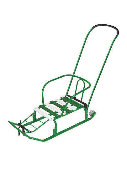 Санки Тимка 5 Комфорт+, Т5К+/З, переставная ручка, ремень безопасности, колеса на полозьях, 25 кг, спинка, зеленые, Nika