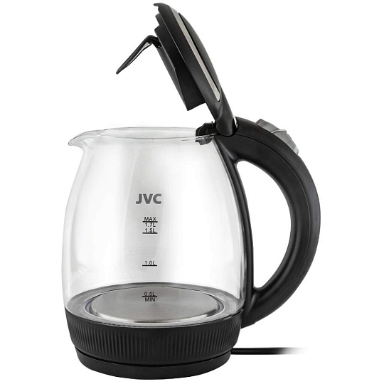 Чайник электрический JVC, JK-KE1516, черный, 1.7 л, 2200 Вт, скрытый нагревательный элемент, стекло
