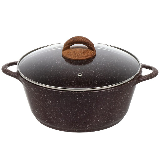Кастрюля алюминий, антипригарное покрытие, 4 л, с крышкой, крышка стекло, Гурман, Coral, ГМк403КР, индукция