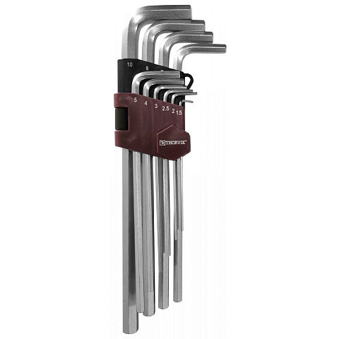Набор ключей имбусовых, HKL10S, 10 предметов, Thorvik, 1.5-10 мм, удлиненные, 53052