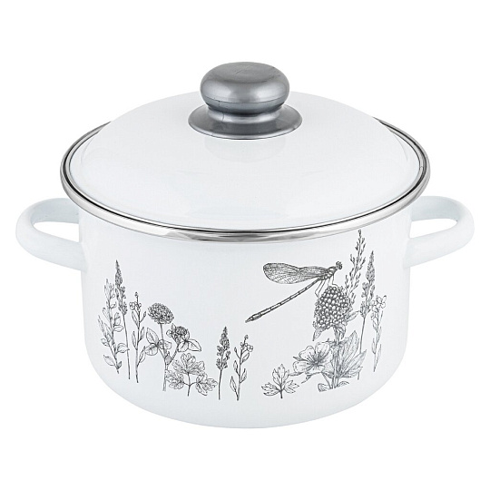 Кастрюля эмалированная сталь, 3 л, крышка сталь, цилиндрическая, Appetite, Flora-2, 1RD181M, индукция