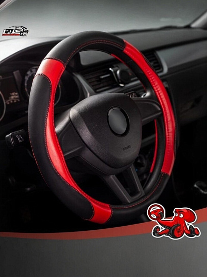 Оплетка на руль DSV, Black+Red, R99208, красно-черная