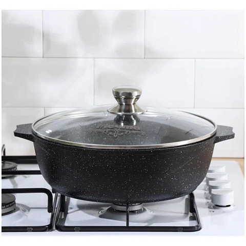 Жаровня алюминий, 28 см, 4 л, антипригарное покрытие, Мечта, Гранит black Induction Pro, черная, 34802И, с крышкой, индукция