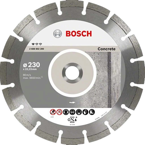 Диск отрезной алмазный Bosch, Standart for Concrete, 230 мм, сухой рез, 2608602200