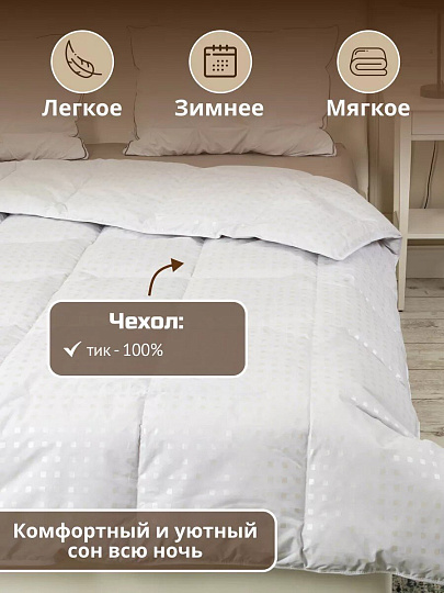 Одеяло 2-спальное, 175х205 см, Формула, полупух I кат, пух 60% перо 40%, 400 г/м2, зимнее, чехол тик, кант, Бел-Поль