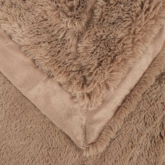 Плед евро, 220х240 см, искусственный мех, 100% полиэстер, Buenas Noches, Длинный ворс, бежевый, 94382