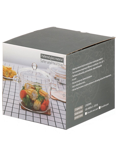Кастрюля стекло, для СВЧ, духовок и электрических плит, 1.9л, мед, B150078
