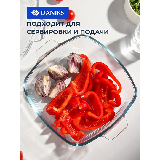 Кастрюля стекло, 2.5 л, крышка стекло, квадратная, Daniks, HSAC250F, прозрачная