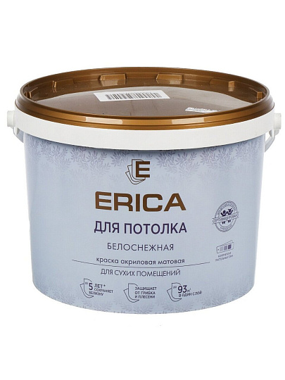 Краска водно-дисперсионная, Erica, акриловая, для потолков, матовая, белая, 13 кг