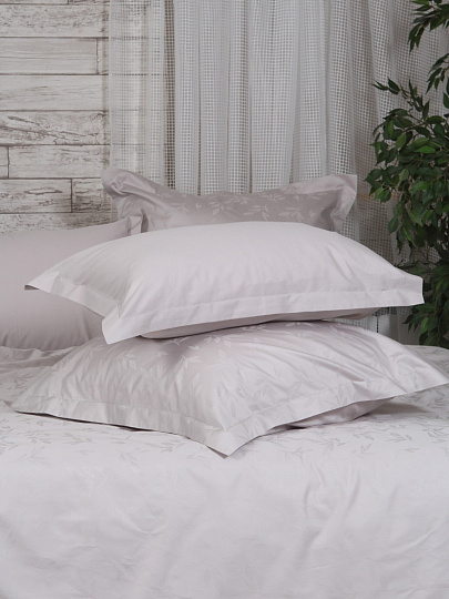 Постельное белье 2-спальное, простыня 215х240 см, 2 наволочки 70х70 см, 2 наволочки 50х70 см, пододеяльник 175х210 см, Mona Liza, сатин-жаккард, Royal Листья сильвер