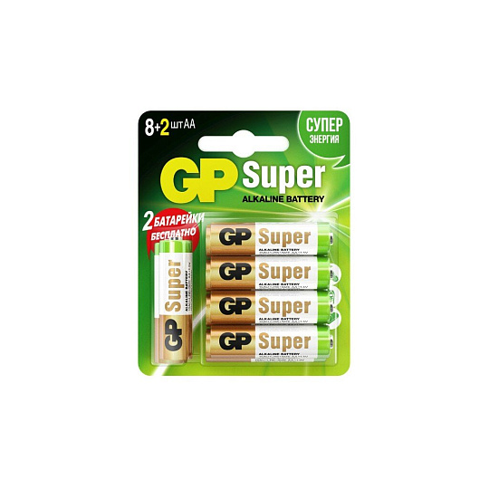 Батарейка GP, АА (LR6, 15A), Alkaline Super, щелочная, 1.5 В, блистер, 10 шт, 2724