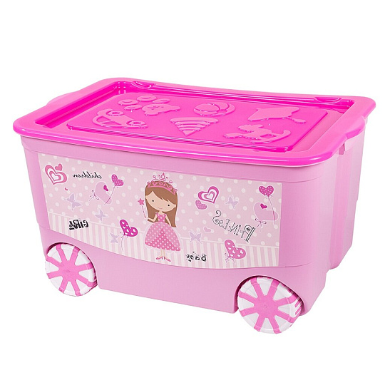 Ящик для игрушек на колесах, пластик, 61.3х40.8х33.5 см, в ассортименте, Эльфпласт, KidsBox, 449