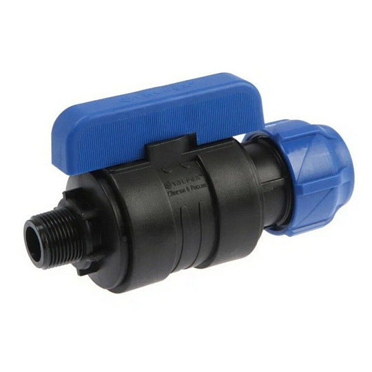 ПНД кран d25х3/4", наружная резьба, шаровой, цанга, Valfex