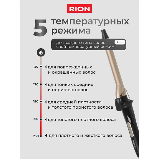Щипцы-плойка Rion, TB-2012-22, 60 Вт, керамическое покрытие, защита от перегрева, 150-230 ℃, черный с пудровым