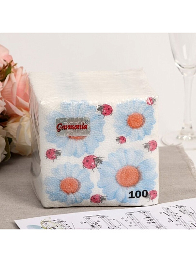 Салфетки бумажные Гармония Цвета, Божья коровка, 100 шт, 24х24 см, в ассортименте