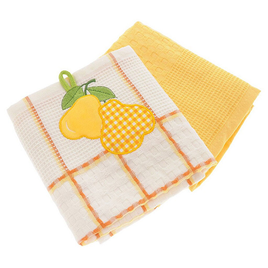 Набор полотенец кухонных 2 шт, 45х70 см, вафельный, Bonita, Фрукты Груша, белый, желтый, Россия