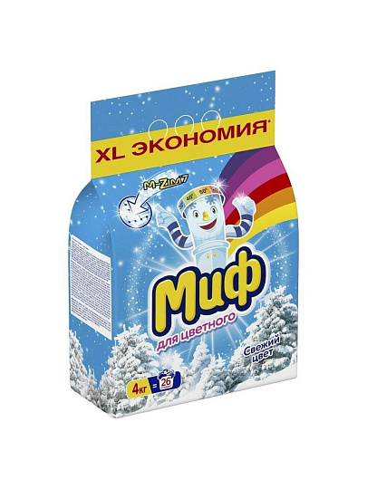 Стиральный порошок Миф, 4 кг, автомат, для цветного белья, Свежий цвет