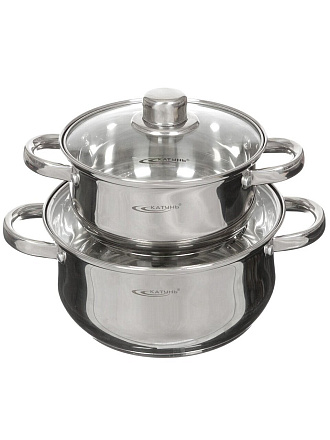 Набор посуды нержавеющая сталь, 4 предмета, кастрюли 2.2,4.2 л, индукция, Катунь, Гретта, KT04-F