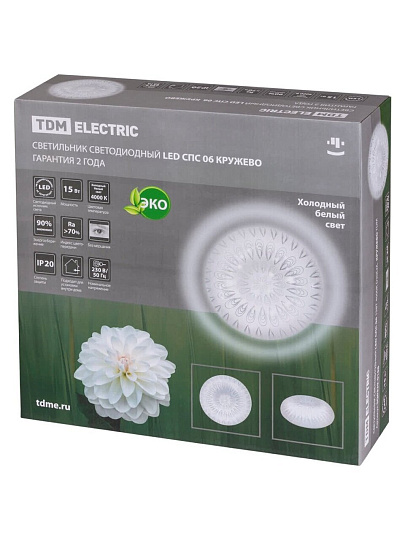 Светильник светодиодный, TDM Electric, СПС 06 Кружево, 15 Вт, 4000 К, 810 Лм, IP20, 30х30х10 см, белый, SQ0329-0188