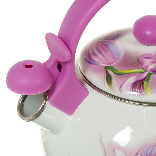 Чайник сталь, эмалированное покрытие, 2.2 л, со свистком, ручка пластиковая, Aurora, Орхидея, 1901