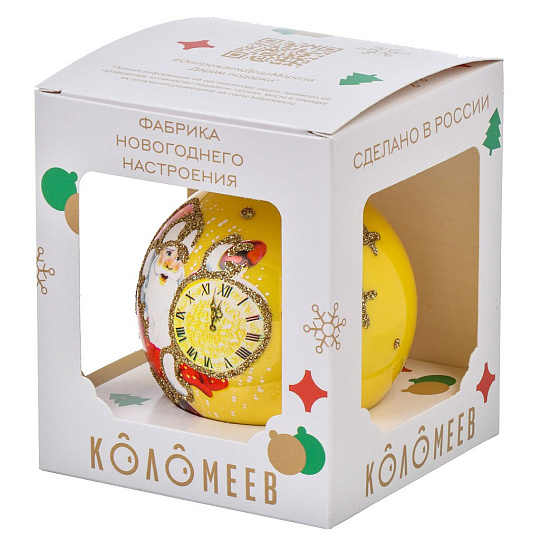Елочный шар Дед Мороз и куранты, 8 см, стекло, КУ-80-214172