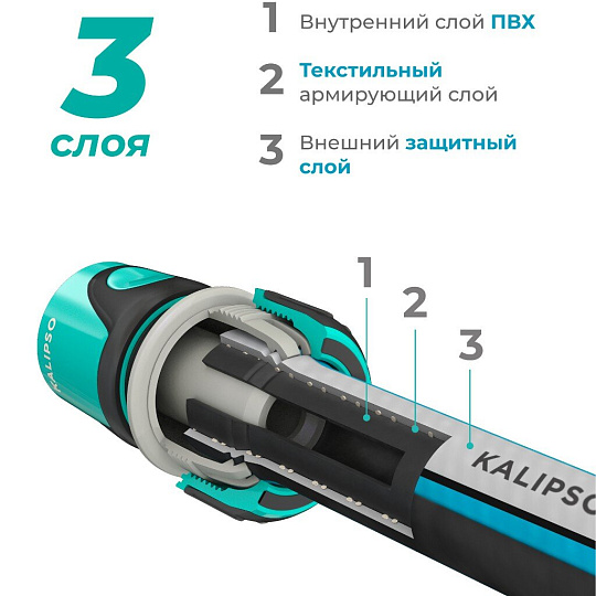 Шланг поливочный, 1/2 '', внутренний d12.5 мм, 15 атм, армированный, 20 м, 3 слоя, Kalipso, Classic, ПВХ, AGL221220G