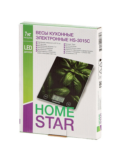 Весы кухонные стекло, Homestar, HS-3015C, платформа, 10 г, до 7 кг кг, LCD-дисплей, 110058