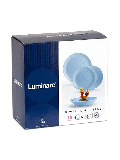 Сервиз столовый стекло, 18 предметов, на 6 персон, Luminarc, Diwali Light Blue, P2962