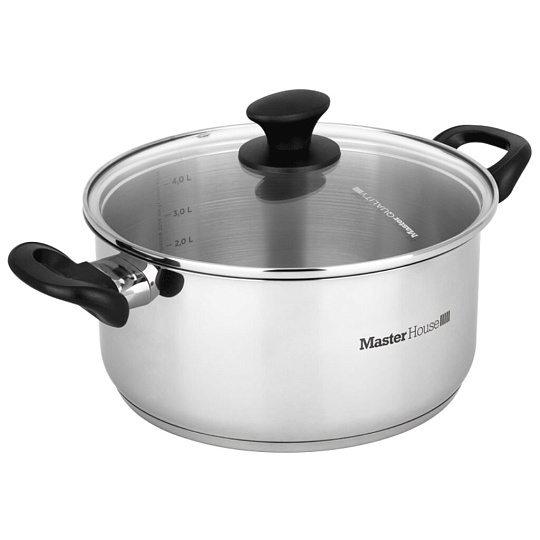 Кастрюля нержавеющая сталь, 5 л, крышка стекло, Master House, Глаза тигра F1, 60477, индукция