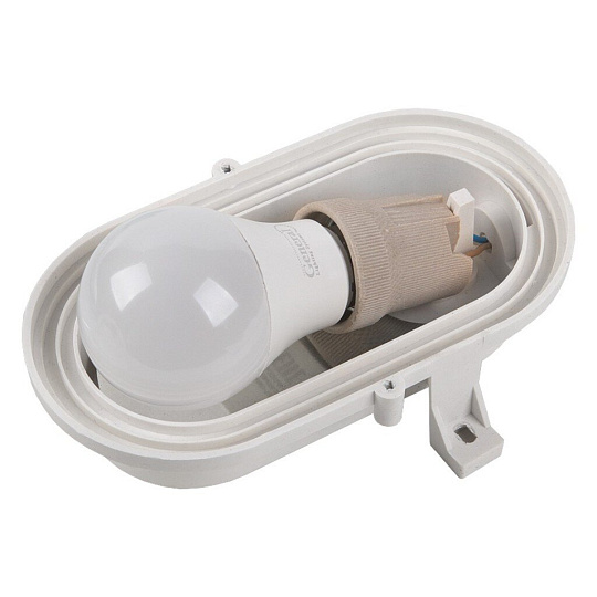 Светильник General Lighting Systems, НБП 02-60-004.03 "ЕВРО", 60 Вт, E27, на 1 лампочку, IP65, 18.6х12.6х11.2 см, с решеткой, белый, 437832