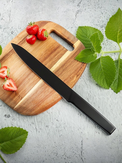 Нож кухонный Daniks, Блэк Стайл, разделочный, нержавеющая сталь, 20 см, рукоятка сталь, YW-A369-SL