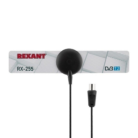 Антенна телевизионная комнат, 5 дБ, 1.2 м, цифр.DVB-T2 тв, RX-255, Rexant, на присоске, 34-0255