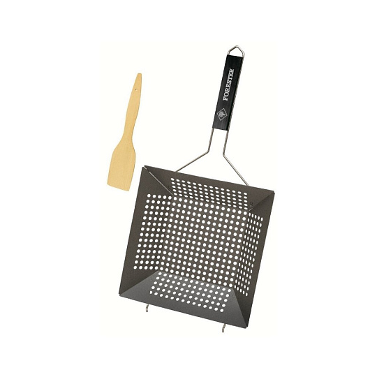 Сковорода-гриль 300 мм, Forester, нержавеющая сталь, антипригарное покрытие, рукоятка дерево, BQ-N14