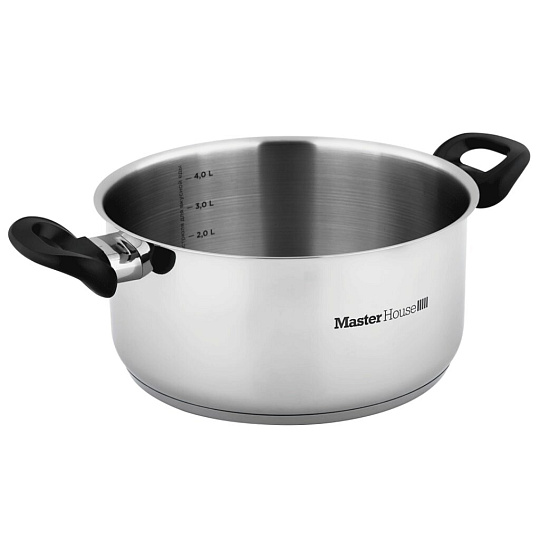 Кастрюля нержавеющая сталь, 5 л, крышка стекло, Master House, Глаза тигра F1, 60477, индукция