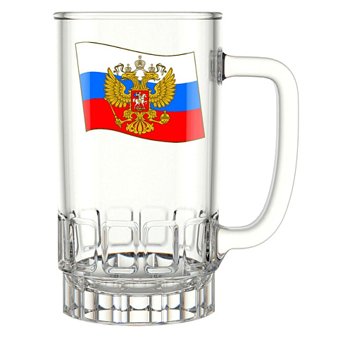 Кружка пивная стекло, 475 мл, Герб на флаге, Декостек, 1040/1-Д, в ассортименте
