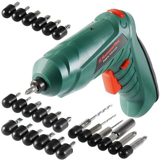 Отвертка аккумуляторная, Hammer, ACD3.6LE, 3.6 В, 0.6 А.ч, Ni-Cd, 250 об/мин, набор бит