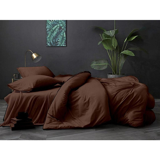 Постельное белье евро, простыня 215х240 см, 2 наволочки 70х70 см, пододеяльник 200х215 см, Бояртекс, поплин, шоколад, коллекция Luxor