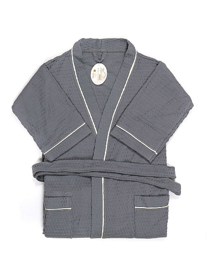 Халат унисекс, вафельный, 100% хлопок, серый, XL-XXL, 52-54, Barkas, AI-0106020