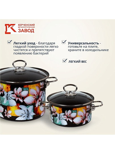 Набор посуды эмалированная сталь, 6 предметов, кастрюли 1.9,2.5,5 л, индукция, Керченский металлургический завод, Адель 5-1 Элит