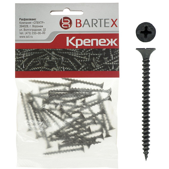 Саморез по металлу и гипсокартону, диаметр 3.5х51 мм, 30 шт, пакет, Bartex