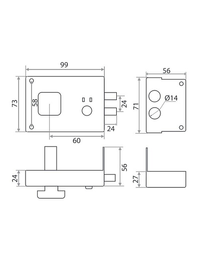 Замок накладной дверной, Trodos, ЗН1-3, 214001