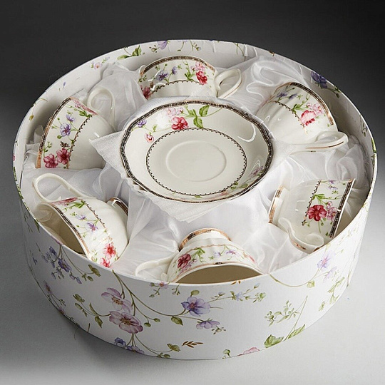 Набор чайный фарфор, 12 предметов, на 6 персон, 240 мл, Beatrix, Флер де лиз, МР025P/6, подарочная упаковка